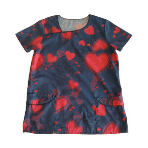 Unbranded Scrub Top Women XL Gray Hearts Valentines Day Medical Uniform Short